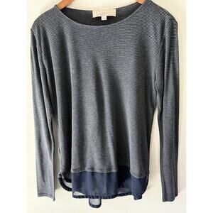 Loft Womens Striped Long Sleeve Tunic Size M Blue White Lagenlook Cottagecore